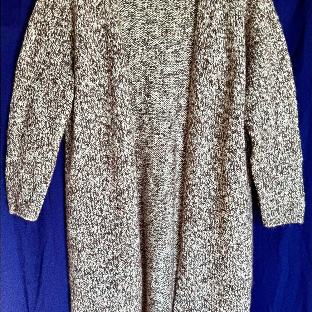 Deane & White Mohair Blend Marled Knit Cardigan M Cozy Fall Neutral Oversized